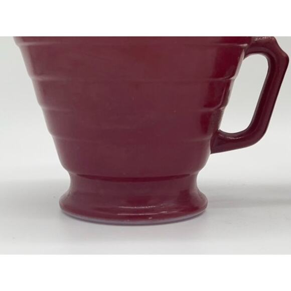 Hazel Atlas Moderntone Burgundy Red Footed Creamer & Sugar Set Vertical Ribbing - Picture 7 of 14